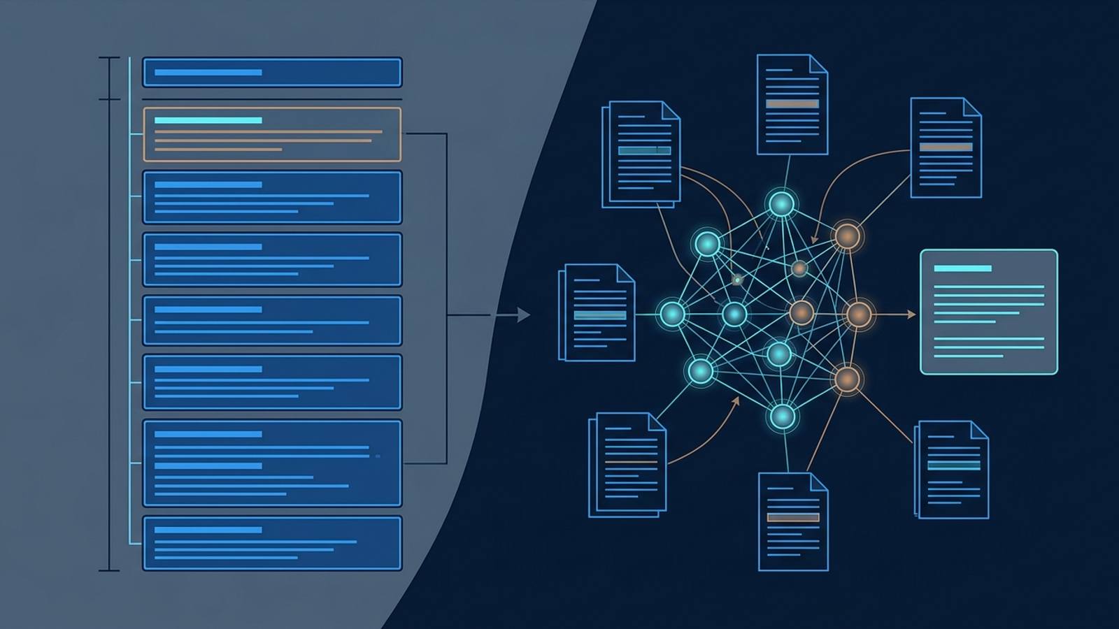 Traditional search draws an answer from one page; generative search connects information from several sources.